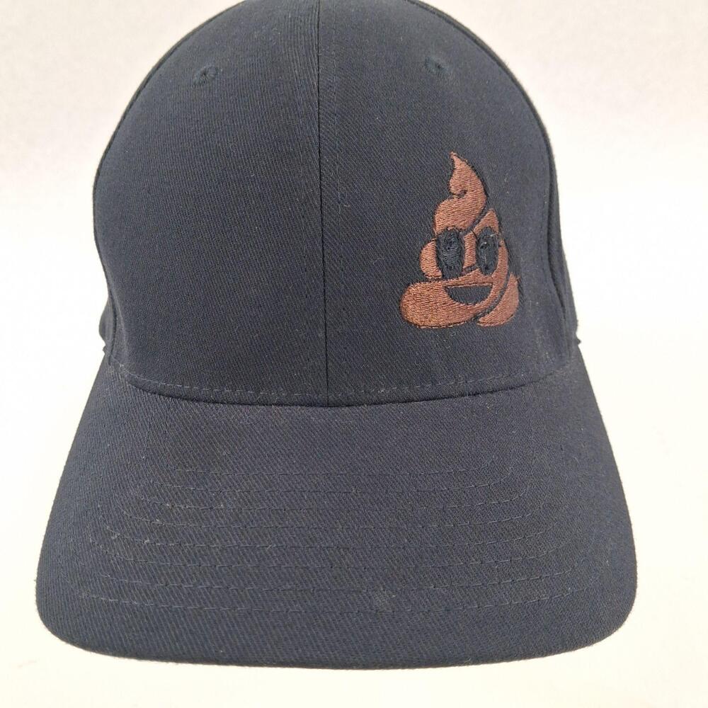 Flexfit Hat Cap Fitted Mens M Navy Blue Twill Poop Emoji Funny Baseball